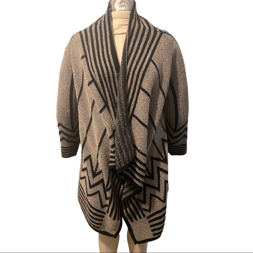 Open Front Cardigan with Marled Cheveron Pattern